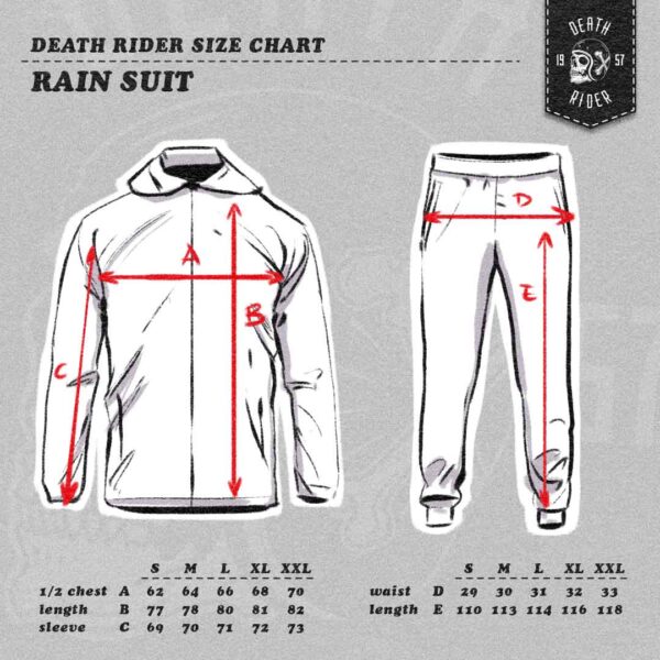 Death Rider 1957 Rain Suit - Size Chart